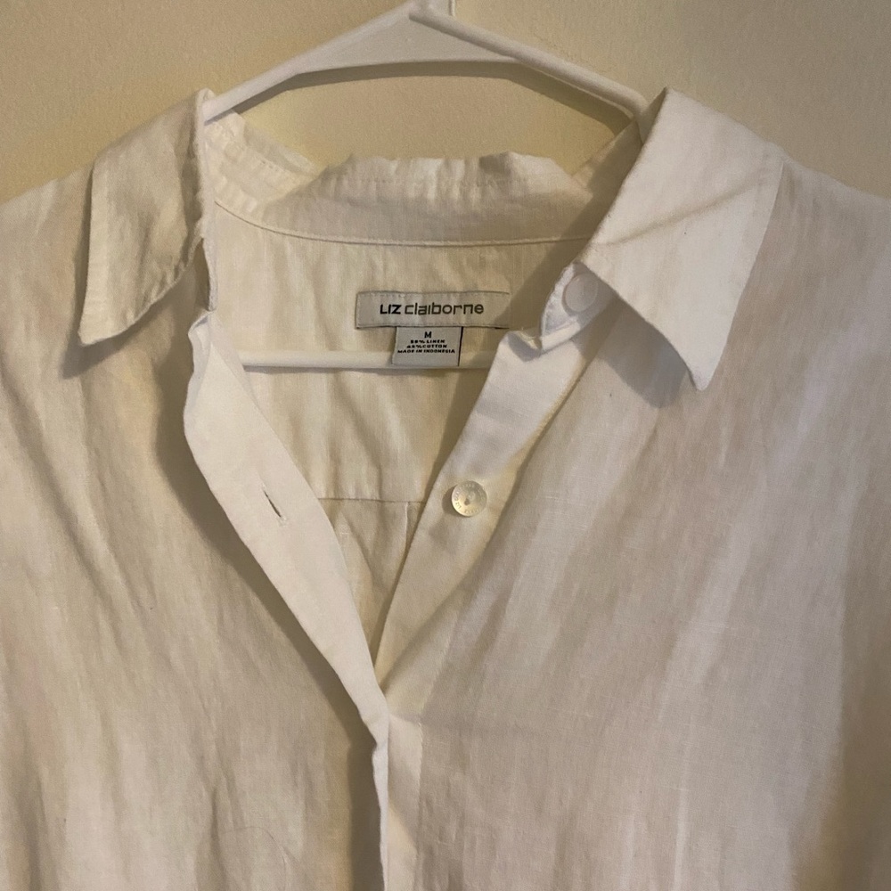 Ntw, Liz, Claiborne, tan long sleeve linen button up